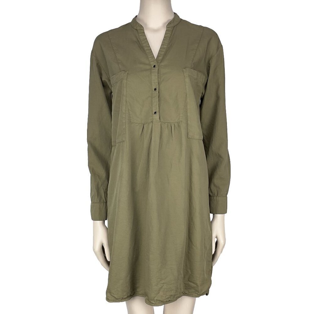 SET European Made Utilitary Shirt Dress green Long Sleeves with pockets Size 4‎